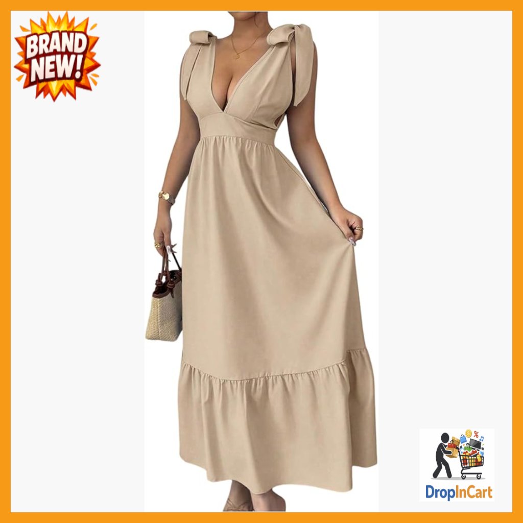 Sleeveless Backless A-Line Cocktail Dress Bow Tie Shoulder V-Neck Elegant